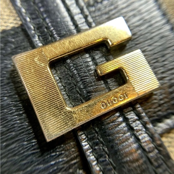 GUCCI GOLD G BUCKLE LEATHER BEIGE CANVAS WALLET BIFOLD Vintage - Picture 10 of 11